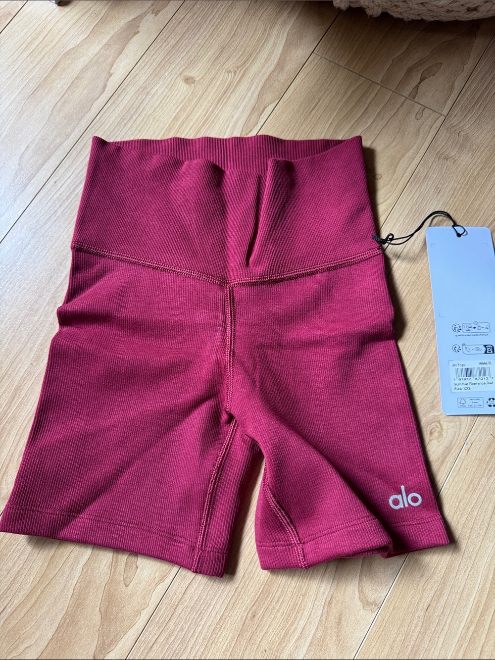 ALO Yoga Ribbed High-Waist Bike Shorts in Romance Red